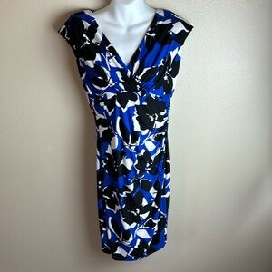 Ralph Lauren Dress Womens Blue Slinky Knit Faux Wrap Classy Cocktail off…